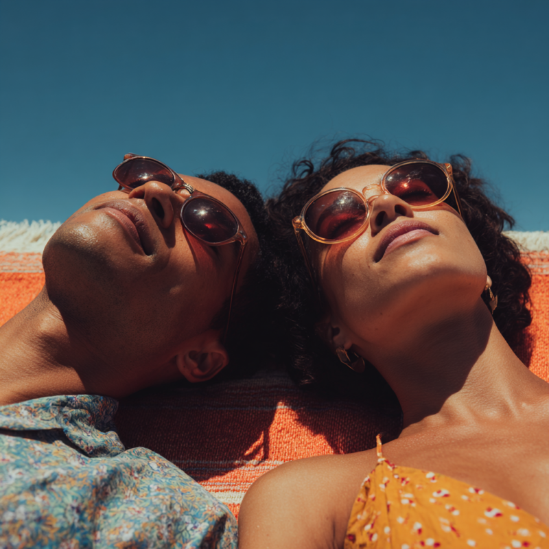 A couple laying on the beach relaxing taking kratom