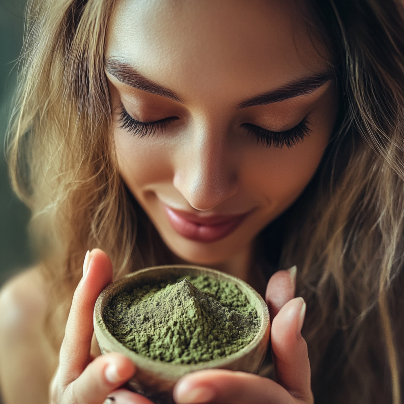 Beautiful woman smelling kratom